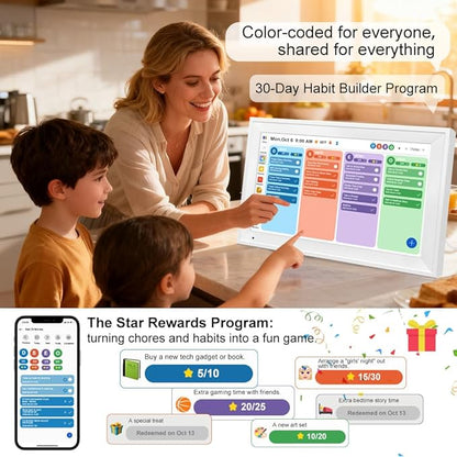 Digital Calendar Planner Interactive Touchscreen Chore Chart Smart Schedule Meal Plan Family Photo Display Sync Calendar Wall & Desk Mountable (15.6 inch)