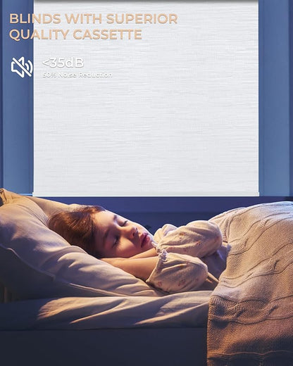 Motorized Roller Shade with Remote Control, 100% Blackout Electric 21-98” Width Blinds for Windows with Via Hub Alexa Google Home, Rechargeable Smart Automatic Customized Size（Texture-White）