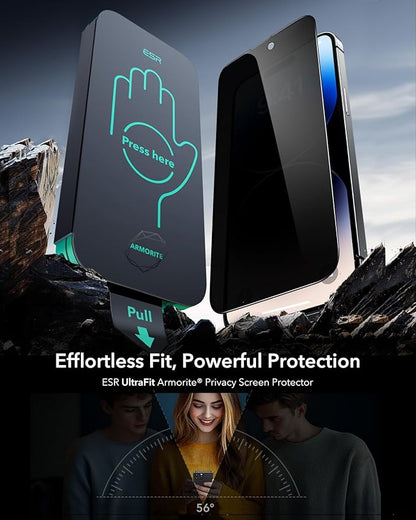 ESR 3 Pack 9H+ Glass for iPhone 14 Pro Privacy Screen Protector, [Military Grade Shatterproof & Longest Durable] Armorite Anti-spy Tempered Glass with UltraFit Tray