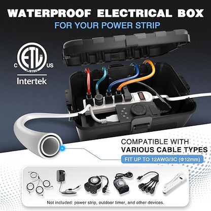 Flemoon Large Outdoor Electrical Box (12.5 x 8.5 x 5 inch), IP54 Waterproof Extension Cord Cover Weatherproof, Protect Outlet, Plug, Socket, Timer, Power Strip, Holiday Light Decoration, Black
