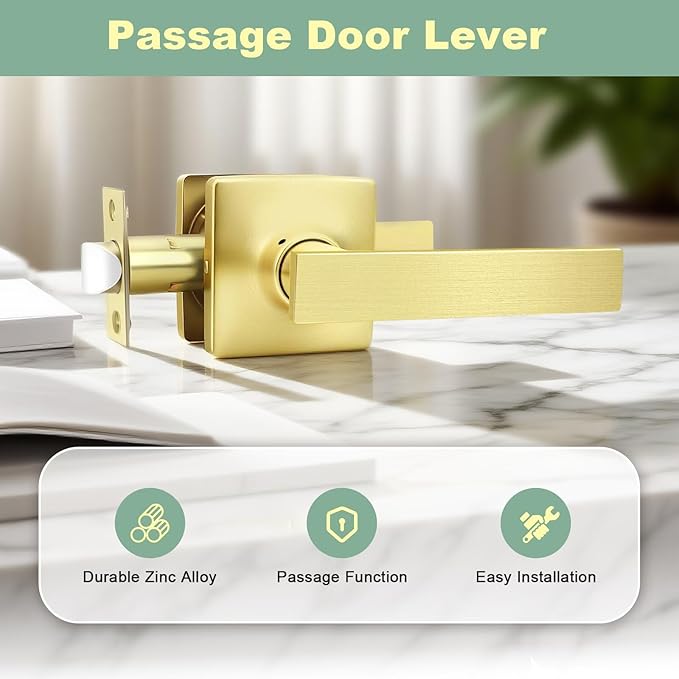 GOBEKOR 5 Pack Gold Door Handles Interior,Heavy Duty Passage Door Handles Interior Door Levers for Hallway and Closet, Modern Sleek Round Door Locks