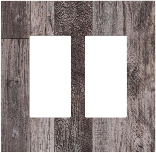 Decorative Outlet Covers Rustic Dark Grey Wood Retro Country Wooden 2 Gang Double GFCI Rocker Electrical Wall Panels Light Switch Cover Plate for Farmhouse Cabin Decor