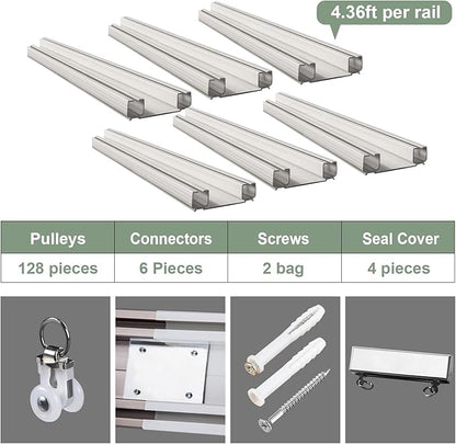 ZSHINE Heavy-Duty Curtain Conjoined Double Track rails Ceiling Mounting for Living Room Bedroom Room Divider (White 13.1ft 2sets)