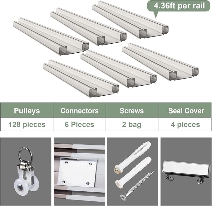 ZSHINE Heavy-Duty Curtain Conjoined Double Track rails Ceiling Mounting for Living Room Bedroom Room Divider (Champagne 13.1ft 2sets)