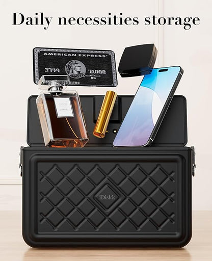 iDiskk Security Lock Box, Metal Safe Box with Anti-Theft with Fingerprint and Password Unlocking, MFi Certification Compatible with Find My App (iOS Only) Ideal for Secure Storage of Valuables