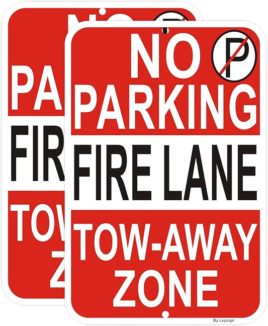 2 Pack No Parking - Fire Lane Sign | 12 x 18 Inches Reflective Sheeting Rust Free Aluminum, UV Protected, Weather/Fade Resistant, Indoor/Outdoors Use