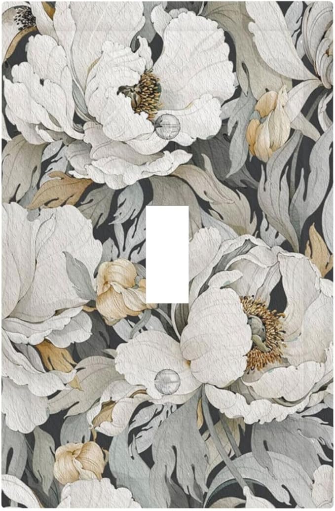 Decorative Light Switch Cover Rusitc White Flowers Country Floral Farmhouse Single Toggle Switchplate 1 Gang Wall Plate Switchcover Decora Light Switch Plate for Home Decor