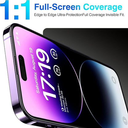EZ-GLAZ-4 Pack for iPhone 14 Pro Screen Protector[6.1"] With 2 Pack Camera Lens Protector, 9H+ Hardness 12FT Military Grade Shatterproof Scratch Resistant Durable Tempered Glass Film with Flawless Fit Kit, HD Clear