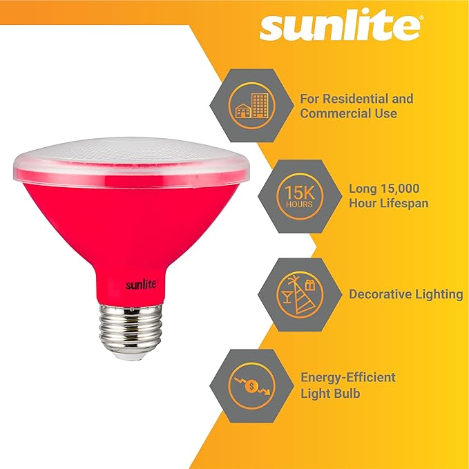 Sunlite 81470 LED PAR30 Short Neck Colored Recessed Light Bulb, 8 Watt (75W Equivalent), Medium (E26) Base, Floodlight, ETL Listed, Red, 1 Count