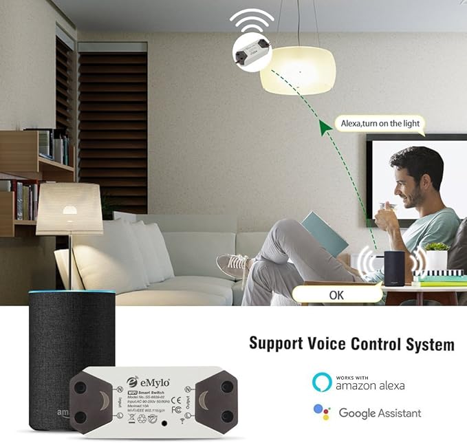 WiFi Smart Switch eMylo Wireless Relay Light Switch Tuya Remote Control Module Home Automation Timer Switch Compatible with Alexa Echo Google Home iPhone Android App 1 Pack