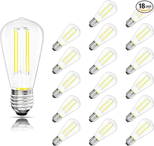 Edison Bulbs E26 Medium Base 2700K Soft White, 750LM ST58 Vintage LED Filament Bulb Clear Glass, Equivalent 75W Dimmable Lights Bulb 90+ CRI for Chandeliers, Pendants, Wall Sconces, 18 Pack