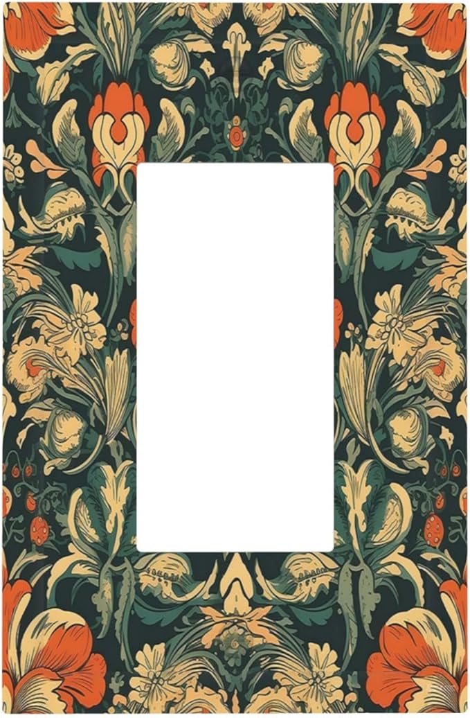 Decorative Outlet Covers William Morris Abstract Floral Plant Pattern Orangeyellowgreen 1 Gang Single Rocker Light Switch Cover Plate Wall Plates GFCI Faceplate for Bedroom living Room Decor