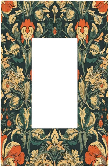 Decorative Outlet Covers William Morris Abstract Floral Plant Pattern Orangeyellowgreen 1 Gang Single Rocker Light Switch Cover Plate Wall Plates GFCI Faceplate for Bedroom living Room Decor