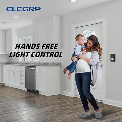 ELEGRP Occupancy Motion Sensor Light Switch, PIR Infrared Motion Activated Wall Switch, No Neutral Wire, Single Pole for CFL/LED/Incandescent Bulb, with Wall Plate, UL Listed (10 Pack, Matte Black)