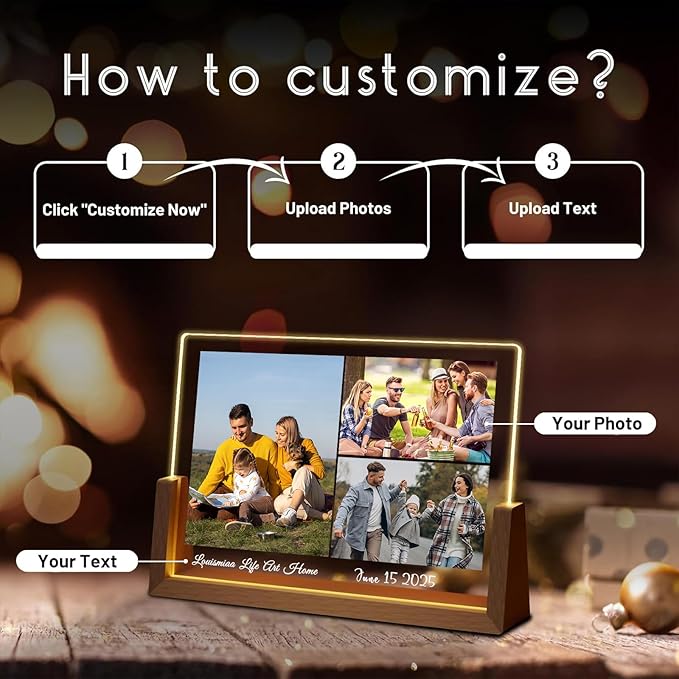 LOUISMIAA Customized Picture Frames with Night Light,Decorative Plaque Anniversary Birthday Mother’s Day Father’s Day Valentine’s Personalized Gifts for Boyfriend Girlfriend Couple Wife Women Same Day Shipping