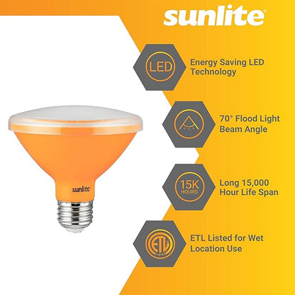 Sunlite 81474 LED PAR30 Short Neck Colored Recessed Light Bulb, 8 Watt (75W Equivalent), Medium (E26) Base, Floodlight, ETL Listed, Amber, 1 Count (Pack of 2)