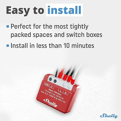 Shelly Wave 1PM Mini US LR, Z-Wave Long Range Smart Switch Relay with Power Metering, 1-Channel 8 A, Compatible with Alexa, Google Home, SmartThings & Home Assistant, Bulletproof Security