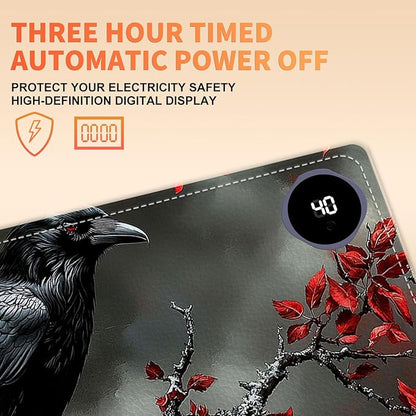 Heated Mouse Pad 31.5x13 in 3-Temp Fast Heating Desk Mat with Auto Timer Warmer for Hands Wrist Pain Relief Waterproof Keyboard Mat for Office, Gaming, Home, Raven Red Berries