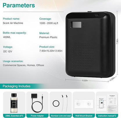 Scent Air Machine Starter Kit – Waterless Diffuser for Home & Commercial Use, Hotel Scent Diffuser Includes 100ml Essential Oil, WiFi/Bluetooth Control, 2000 sq.ft Coverage, Wall-Mount & Desktop