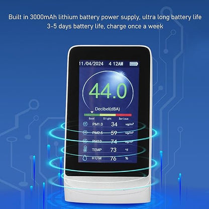 Sound Meter, Wall Hanging LCD Sound Level Meter 30-130db Noise, Temp, Humidity, PM2.5 Detector - Sensor, Large Display, Ideal for Home and Office