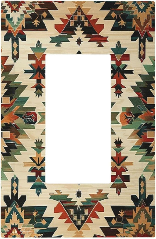 Decorative Outlet Covers Southwest Rustic American Indian Aztec Boho 1 Gang Single Rocker Light Switch Cover Plate Wall Plates GFCI Faceplate for Bed Room living Room Decor