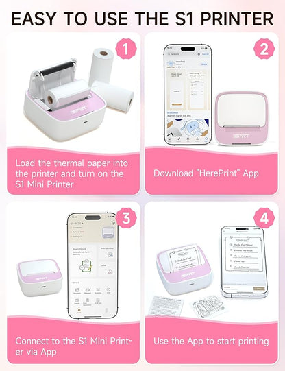 iDPRT Portable Sticker Maker Machine with 1 Roll Sticker Paper, Mini Printer Efficiently and Quickly, Thermal Printer for Study Notes, Pictures, DIY, Label, Free App with Multiple Templates, Pinkcolor
