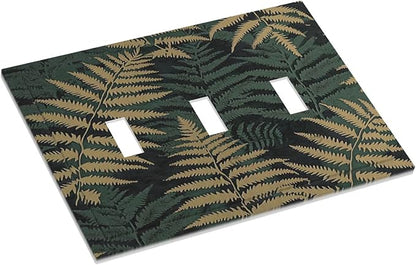 Decorative Switch Plates Botanical Fern Green Leaf Forest 3 Gang Wall Plate Triple Toggle Light Switch Cover Faceplate Electrical Wall Panels For Bed Room Home Decor