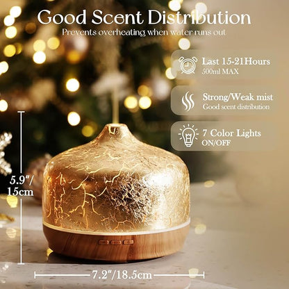 Porseme 500ml Essential Oil Diffuser Gold Plated Glass Aromatherapy Ultrasonic Humidifier - Auto Shut-Off, BPA Free for Home Hotel Yoga SPA Gift