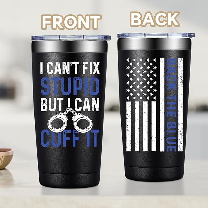 Fufandi Police Officer Gifts - Academy Graduation Gifts for Police -Birthday Fathers Day Gift for Dad, Men, Policeman - Tumbler Cup 20oz
