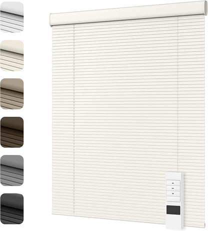 Motorized Cordless Aluminum Blinds with Remote, Automatic Room Darkening Horizontal Blinds for Indoor Windows, Light Adjustment Waterproof Blinds, Customized for Home Office, Beige