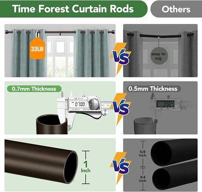 Curtain Rods for Windows 72 to 144, 1 Inch Adjustable Heavy Duty Long Window Drapery Rods with End Caps, Indoor Outdoor Curtain Rod for Patio Bedroom, Size 32" - 150", Antique Bronze