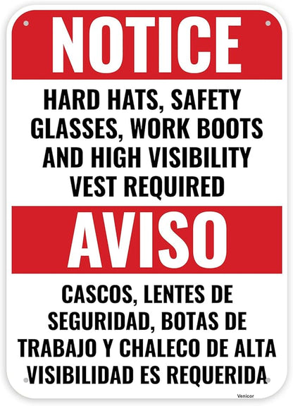 1PC Construction Signs, 14 x 10 Inches - Aluminum - Danger Area Under Construction Safety Site Signs For Jobsites - Bilingual Spanish