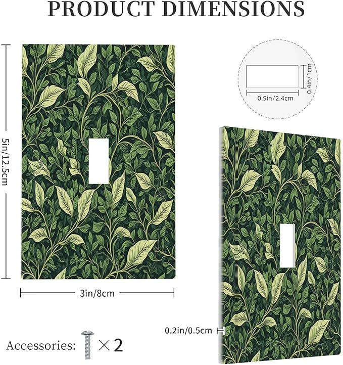 Vintage Green Plant Leaves Single Toggle Light Switch Cover plate Outlet Cover Decorative Switchplate Wall Plates Electrical Panel Cover for Bathroom Living Room 5 X 3 IN