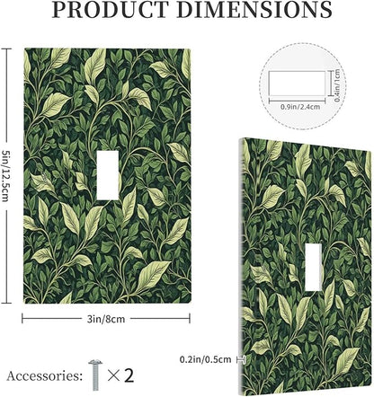 Vintage Green Plant Leaves Single Toggle Light Switch Cover plate Outlet Cover Decorative Switchplate Wall Plates Electrical Panel Cover for Bathroom Living Room 5 X 3 IN
