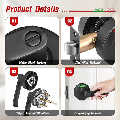 Bathroom Indicator Privacy Door Lock, Vacant Occupied Bathroom Lock, Large Vacant or in-Use Door Handle for All Women Men Restrooms, Ansi Grade 2 Commercial Grade, Black