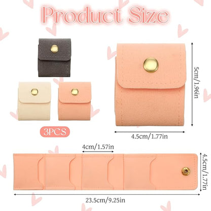 3 Pack Mini Travel Jewelry Case Lightweight Foldable Small Jewelry Organizer Travel Jewelrys Pouch for Rings, Earrings, Necklaces, Chain Bracelets, Brooches