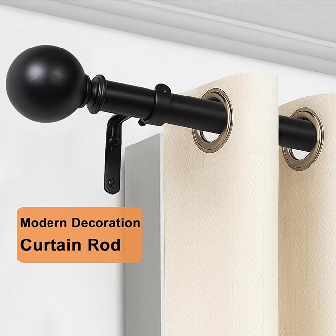 Curtain Rods for Windows 18 to 88 inches, 1 Inch Modern Metal Drapery Rods, Adjustable Heavy Duty Curtain Pole with Round Finials(18"-88"Black)