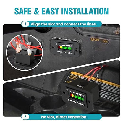 12V 24V 36V 48V 60V 72V Battery Monitor Meter, Waterproof LED Battery Capacity Voltage Indicator Acid&Lithium Battery Gauge Meter for Golf Cart EZGO Club CAR and Most Cars