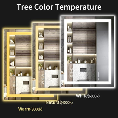 40"x30" LED Bathroom Mirror with Lights, Dimmable, Anti-Fog, Lighted Bathroom Vanity Mirror for Wall, Backlit + Front Lit, Memory Function, Shatter-Proof, Tempered Glass