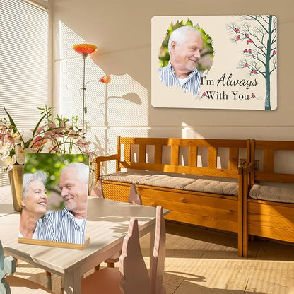 Custom Photo Prints - Metal Desktop Picture Frame with Photos & Text & Wooden Base Personalized Gifts for Family Lovers Pets and Friends, Optional Multiple Sizes