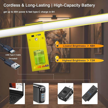 Picture Lights for Wall Battery Operated, Rechargeable Wireless Lights for Pictures on Wall with 3 Color Dimmable Remote for Painting Gallery Dartboard Poster Bedroom Frame Art Decor - Gold 16 inch