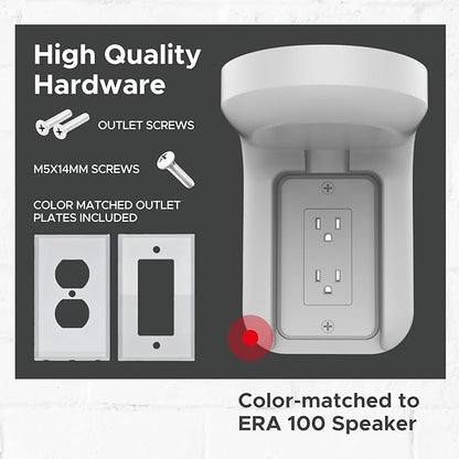 Sound Bass ERA100 Shelf Wall Outlet AC, White, Home, Compatible with Sonos ERA 100, Plug Mount Organizer, Bathroom, Kitchen, Bedrooms, Cord Management, Easy Installation, Mounting Kit Included
