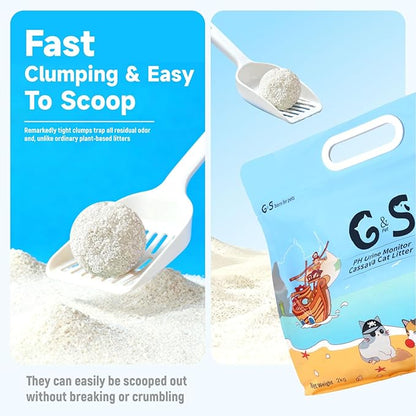 G&S Tapioca Cat Litter, Cassava Cat Litter, Automatic Litter Box Friendly,Non Sticking, Rapid Clumping, Water Absorbent, Dust-Free,(4.5lb×2bags)