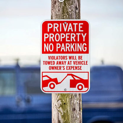 GicnKeuz 2 Pack Private Property No Parking Signs, Violators Will Be Towed Away at Vehicle Owner's Expense Signs, 18x12 Inches,Engineer Grade Reflective Aluminum, Fade Resistant,Outdoor Use
