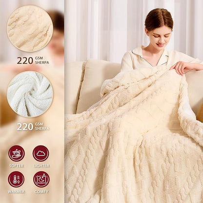 Heated Electric Blanket Queen Size-84"x90" Heating Blanket with 10 Heating Levels & 5 Time Settings Over-Heat Protection，Winter Warmer for Adults with ETL Certification（Cream）