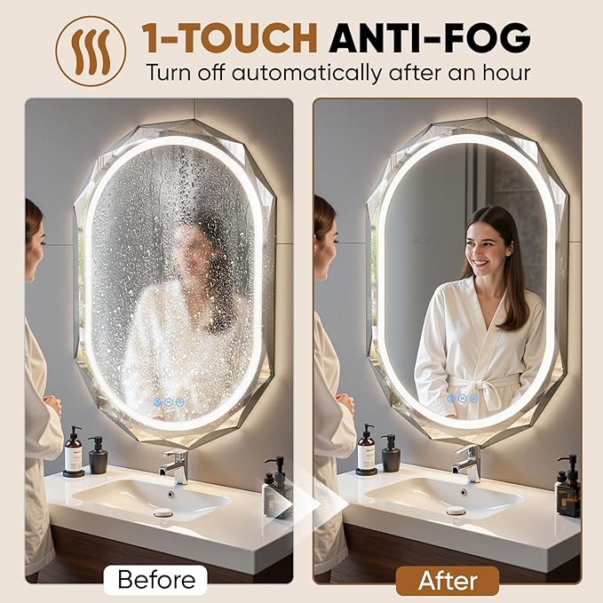 30"X40" Oval LED Bathroom Mirror with Lights, Frameless Vanity LED Mirror for Bathroom with Beveled Edge, Backlit Anti-Fog, Dimmable, 3 Colors, Memory Function, Tempered Glass, Shatter-Proof