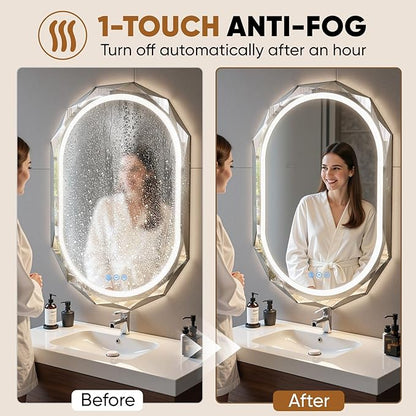 30"X40" Oval LED Bathroom Mirror with Lights, Frameless Vanity LED Mirror for Bathroom with Beveled Edge, Backlit Anti-Fog, Dimmable, 3 Colors, Memory Function, Tempered Glass, Shatter-Proof