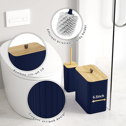 Bathroom Accessory Set - Navy Blue Bathroom Set, 12PC Bathroom Accessories Set, Blue Bathroom Accessories Set, Mini Trash Can, Toilet Brush, Trash Can & Soap Dispenser