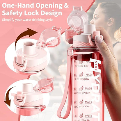 Water Bottle, 32 oz Motivational Water Bottles with Time Marker-Tritan & BPA Free, Sports Water Bottle with Time to Drink & Strap, Wide Mouth, Leakproof -Gift for Christmas Gym Fitness & Outdoor