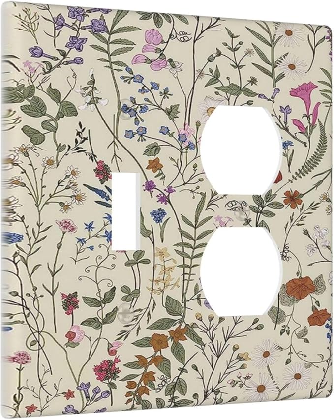 Decorative Outlet Covers Rustic Beige Wildflower Flowers 2 Gang Wall Plate Cover Single Toggle Duplex Combo Two Switch Light Switch Cover Plate Jumbo Dual GFCI Faceplate